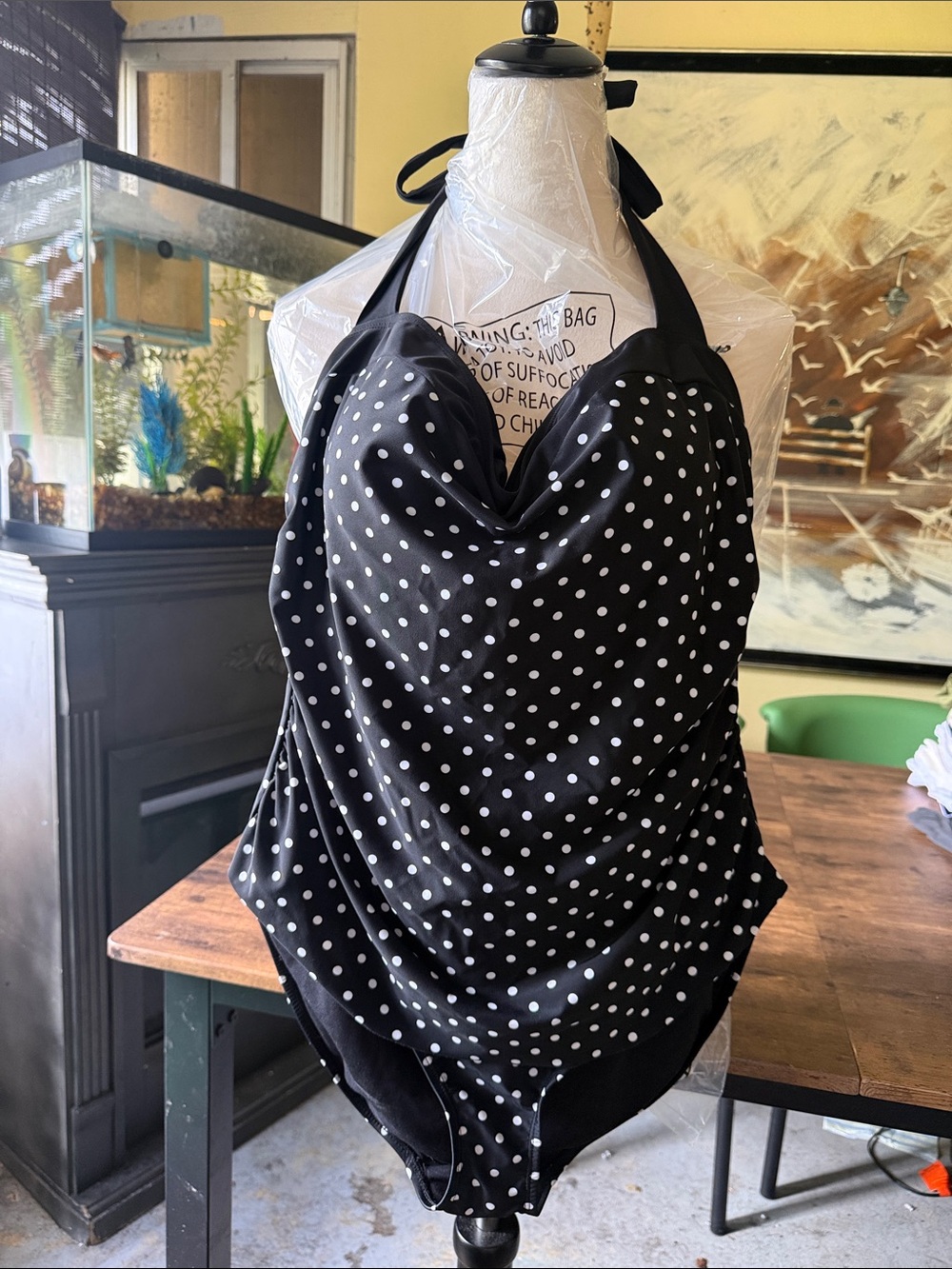 Basic Editions Black and White Polka Dot One-Piece Swimsuit